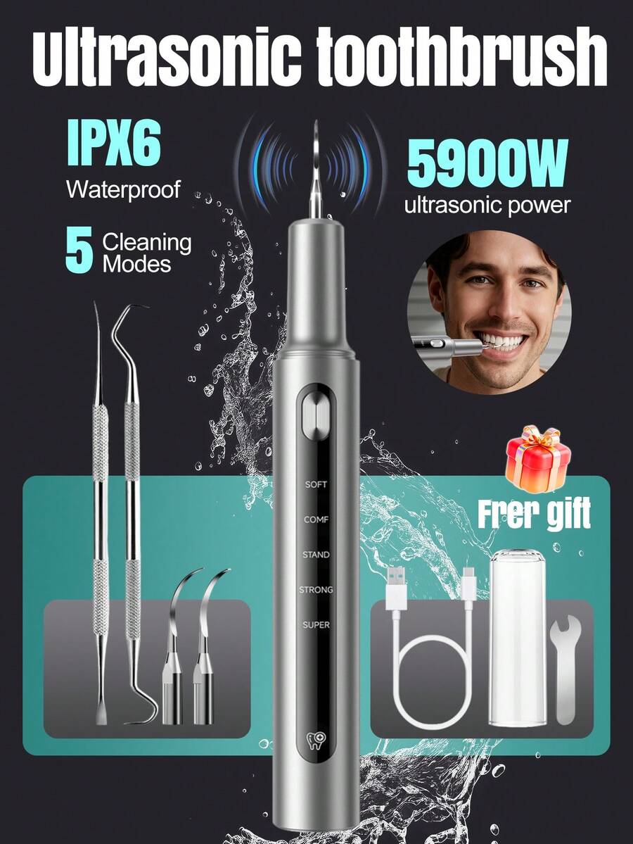 SEAGO 熱銷家用超音波牙齒清潔器,電動牙齒清潔器,便攜式超音波牙齒清潔設備,去除牙結石、牙垢、黃牙、煙垢、茶垢、咖啡垢,牙齒清潔工具,熱門牙結石去除,水牙線,電動美白設備,牙齒清潔設備,防水,牙齒美白 7 件組,家用口腔護理清潔工具,必備牙齒美白清潔工具,解決各種口腔問題,增強自信笑容,現代家庭不可或缺的健康護理小家電,500mAh 電池容量 - 彩色 - 查看 1