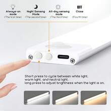2pcs 40cm LED Cabinet Light With Motion Sensor & Three-Color Changing Strip, Ultra-Thin Smart Kitchen Counter Lamp, Wardrobe Home Decor Hill Light With Rechargeable Battery & Body Sensor, Self-Adhesive, Wireless, Cordless, Suitable For Cabinets, Shoe Racks, Entrances, With 3 Colors, Decorative Lighting That Works Indoor And Outdoor. Essential Home Accessory For Kitchens, Bedrooms, And Wardrobes. - Black - View 8
