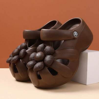 Women's Outdoor Slippers, Cute Thick-Soled Platform Slide Sandals, Closed Toe Slippers