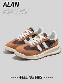Alan Vincent【免费退换货】【轻便透气系列】春季新款棕色厚底鞋，时尚跑步鞋，休闲运动鞋，办公鞋，网面透气百搭柔软舒适女鞋 - 卡其色 - 查看 7