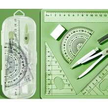 7 piezas Juego de compás geométrico para estudiantes, incluye transportador, regla triangular, regla de ángulo, regla portaplumas, regla multifunción, útiles escolares para estudiantes, artículos de papelería multiusos para exámenes y estudio, esencial para volver a la escuela - Conjuntos - Ver 2