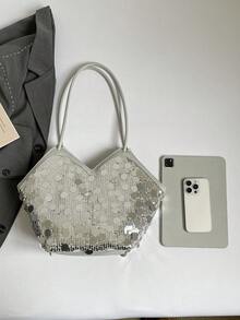 2026 Summer New Arrival Sequin Tassel Tote Bag, Large Capacity Minimalist Versatile Shoulder Handbag For Women - Silver - View 6