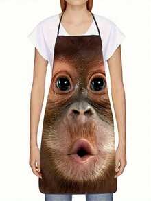 1件猩猩熊脸印花围裙，适合家庭厨房烘焙 - 时尚设计，厨房围裙 | 有趣的设计 | 光滑表面 - 彩色 - 查看 2