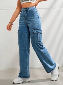 Women's Casual Relaxed Fit Jeans With Side Pocket Design - Blue - View 3