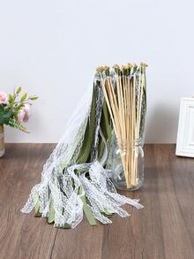 20 piezas Varita de hada con doble cinta multicolor verde, varita mágica con cinta de encaje, serpentinas para fiestas, suministros para fiestas de princesas, varas para baby shower, varas para despedida de bodas, decoración de boda bohemia, accesorios rústicos para baby shower, serpentinas elegantes para fiestas, accesorios para photocall, decoración para baby shower, relleno de bolsas de regalo para fiestas de primer cumpleaños - Verde - Ver 8