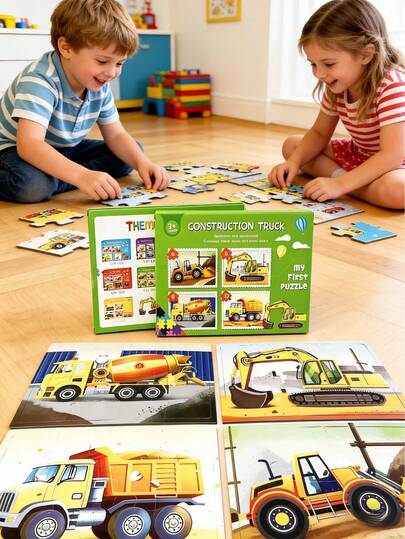 4-In-1 Progressive Construction Vehicle Puzzle Set - Includes Excavator, Cement Mixer, And Dump Truck Patterns, Ideal Gift For Children To Develop Creativity, Problem-Solving, And Fine Motor Skills, Suitable For Toddlers, Preschoolers, And Small Vehicle Enthusiasts, Great For Home Education, Classroom, And On-The-Go Play