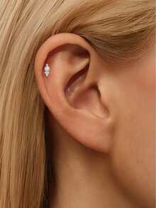 EleRunis 1PC 0.1ct Moissanite Diamond 925 Sterling Silver Round Bead 18K Gold Plated Flat Back Cartilage Helix Threaded Piercing Fine Jewelry For Daily Wear Wedding Party Engagement Anniversary Valentine's Day - Silver - View 2