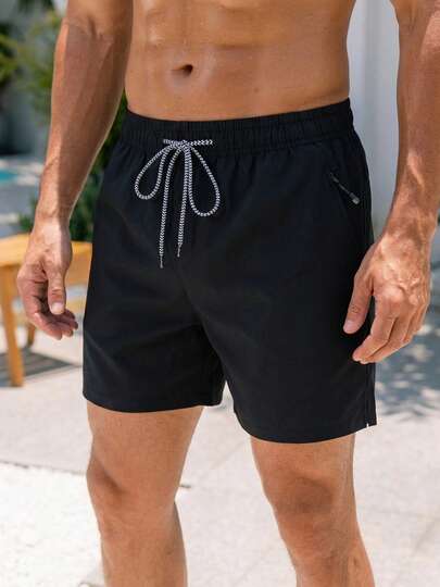 2pcs Men's Casual Shorts, Soft & Comfortable Fabric, Drawstring Waist Design, Suitable For Beach, Resort, Swimming Pool In Summer