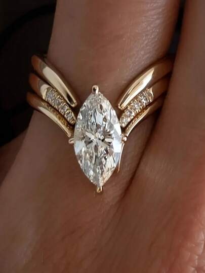 Classic Shiny Water Drop Cubic Zirconia Ring, Women's Wedding Engagement Ring, Elegant Jewelry Accessory For Parties And Festivals, Valentine's Day Gift (Gold, Size 6-10)