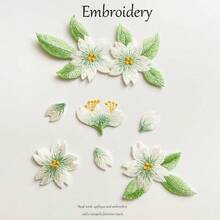 7pcs Embroidered Patch Set, Adhesive Backing Patches For Clothing, Hats, Jackets, DIY, Featuring Cartoon, Hanfu, Sakura Floral Embroidery Decor, Suitable For Phone Cases, Bags, Garments - Green - View 2