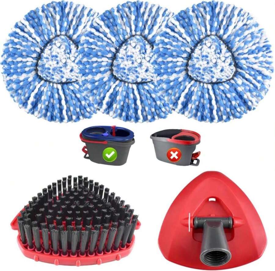 Mop Heads Replacements For O Ceda,Mop Replace Head For Oceda Rinseclean 2 Tank,Microfiber Mop Refills,Include 3 Spin Mop Replacement Head 1 Scrub Brush 1 Mop Base Machine Washable &Amp; Easy To Replace - White - View 1