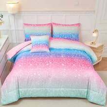 PERFEMET - Juego de edredón para niñas con sábanas de 6 piezas tamaño matrimonial azul rosa verde degradado en una bolsa juego de cama para niños teñido anudado arcoíris - Azul y Verde - Ver 1