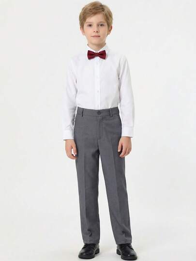 Pantalones formales para niños, pantalones rectos de uniforme, gris, talla 4-10 años