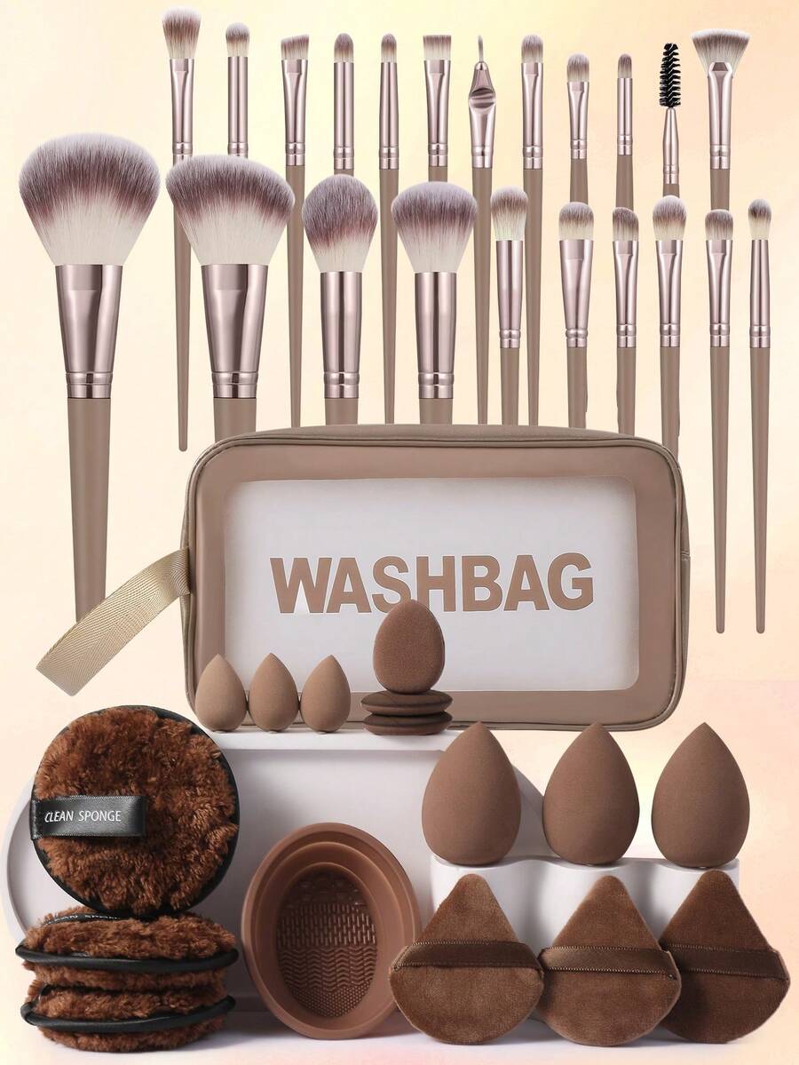 39PCS Makeup Tools Set Including:22PCS Makeup Brush Set+1pc Multi-Functional Zipper Toiletry And Cosmetic Bag Waterproof+3PCS Mini Makeup Sponges+3PCS Mini Air Cushion Powder Puffs+3PCS Makeup Sponges+3PCS Triangle Powder Puffs+1pc Makeup Brush Cleaning Tools+3PCS Facial Cleansing Sponges,All-In-One & Beginner-Friendly | Travel-Ready & Gift-Ready | Perfect For Newbies/Her - Multicolor - View 1
