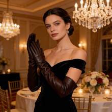 50cm Elegant Long Soft PU Leather Gloves, Smooth Surface, Suitable For Formal Occasions, Weddings, Cocktail Parties, Cosplay And Vintage Outfits. Breathable And Comfortable For All-Day Wear, Especially Suitable For Brides, Bridesmaids And Fashion Enthusiasts.,Travel,Festival,Party,Camping - A - View 4