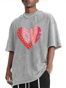 Jesus Healing Christian Printed T-Shirt, 1 Piece, 230g Washed, High-Quality Wax Printed Cotton Retro Fashion Brand T-Shirt, Suitable For Summer T-Shirt With A Certain Thickness, Holiday Gift - Unisex Plus Size Top-Valentine Gift - 灰色1 - 查看 3