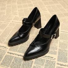 2026 春季优雅银色玛丽珍鞋，尖头搭扣带舒适高跟鞋 - 黑色 - 查看 3