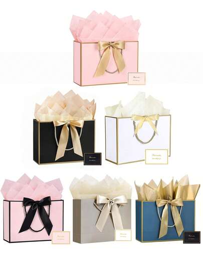 Bộ 1/2/5 túi quà, túi quà lớn có ruy băng, túi quà giấy đựng giấy lụa và thiệp chúc mừng, túi quà có quai xách, túi quà giấy di động, túi quà sinh nhật, túi quà thích hợp cho nữ, phù dâu, sinh nhật, ngày Valentine, tiệc cưới, ngày của Mẹ, v.v., ngày Valentine, ngày của Mẹ, Halloween, Giáng sinh, Lễ Tạ ơn, màu xanh dương.