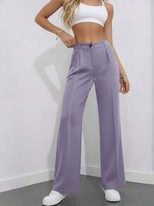 Women's High Waist Pleated Loose Fit Trousers, Suitable For Work And Casual Wear, Spring/Summer - Light Purple - 查看 5