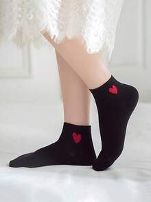5 Pairs Fashion Mid-Calf Heart & Letter Pattern Socks, Holiday Heart Socks - Multicolor - View 3