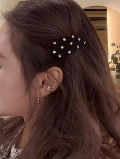 2个水钻发夹，精致百搭刘海夹，大气BB夹，奢华侧刘海发饰，复古黑底白钻侧刘海发饰