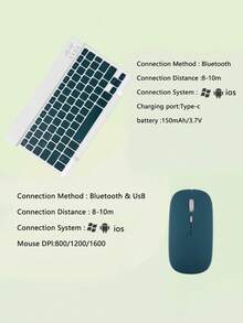 AKKHOO Wireless Bluetooth Keyboard & Mouse Combo, Compatible With IPad, Computer, Phone, Tablet, Rechargeable, Silent, Mini Keyboard Mouse Set - Dark Green - View 10
