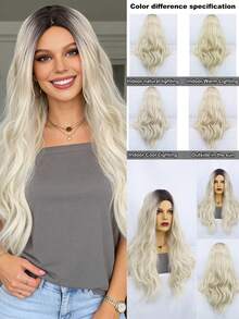 Tóc giả dài xoăn màu ombre xám/nâu/vàng, chất liệu tổng hợp chịu nhiệt, kiểu rẽ ngôi giữa/mái, kiểu tóc giả châu Âu thích hợp cho cosplay và tiệc tùng. - Nhiều màu - Xem 2