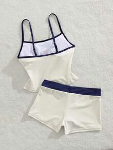 Women's Swimsuit Camisole, Elegant Sexy Ocean Print Lobster Crab Turtle Starfish Hibiscus Triangle Swimwear, Women's Crop Top With Built-In Bra Camisole Set, Suitable For Vacation, Beach, Pool And Sports, Autumn/Winter 2026 Spring/Summer, Music Festival, Basic, Graduation Ceremony, Women's Camisole And Spaghetti Strap Beach Outfit - 米色 - 查看 8