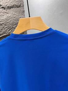 GRDR Men's Summer Letter Slogan Graphic Print Round Neck Short Sleeve T-Shirt, Comfortable & Fashionable - Blue - View 8