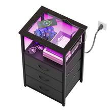 Tomnk Bedside Table With Charging Station, LED Nightstand With USB Ports And Outlets, 3 Fabric Storage Drawers With PU Finish, Bed Side Table For Bedroom, Living Room, White/Black - US B Type Plug(110-127V) - View 14