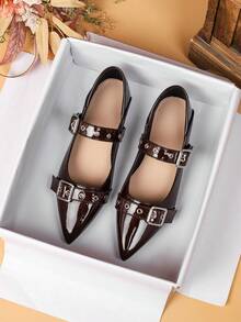 女士尖头平底鞋，2026春夏新款休闲软底乐福鞋，英伦风工作鞋，大码41-43 - 咖啡棕 - 查看 4