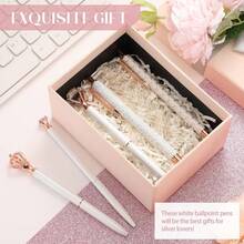 Set de 5 bolígrafos de punta de bola blancos, herramienta de escritura de metal con diamante de cristal, adecuado para firmar, negocios, oficina, boda y regalos de papelería - Conjuntos - Ver 3