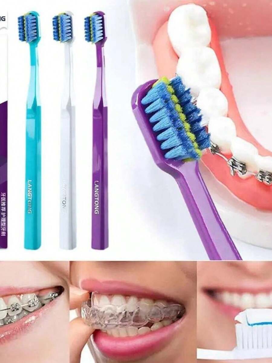 1pc Adult Orthodontic Soft Bristle Toothbrush, Suitable For Oral Care - Multicolor - View 1