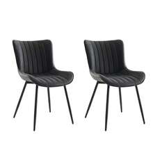 Juego de 2 sillas de comedor modernas de piel sintética, patas de metal negro resistentes, sin brazos, estilo de mediados de siglo, para el hogar o restaurante, fácil montaje y limpieza. - Negro - Ver 2