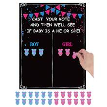 性别揭晓投票板，投出你的一票，宝宝性别预测海报，附赠6张贴纸，黑色纸屑设计，宝宝性别揭晓派对用品及宾客游戏 - 彩色 - 查看 2