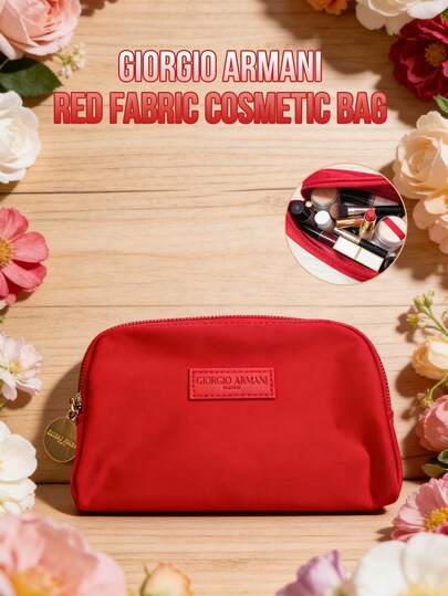  Giorgio Armani Red Fabric Cosmetic Bag, Branded Makeup Case With Soft Flannel Exterior, Waterproof Lining, Durable Zipper Closure, Secure Seal, Large Capacity Multi-Compartment Storage, Reinforced Handle, Portable Lightweight Design, Suitable For Travel, Stain-Resistant And Easy To Clean, Multipurpose Storage, Classic Red Aesthetic, Ideal For Women, Makeup Artists, Travelers, Professionals, Suitable For Commuting, Travel, Home Storage, Perfect Gift For Her