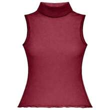Women's High Neck Tulle Tank Top – Transparent And Elegant | Sizes S, M, And L - 酒紅色 - 查看 3