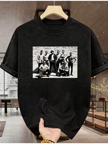 Conjunto para hombre estilo streetwear urbano con estampado gráfico divertido y letras algodón cómodo ajuste holgado cuello redondo manga corta primavera verano uso casual set de playera y shorts - Negro 1 - Ver 3