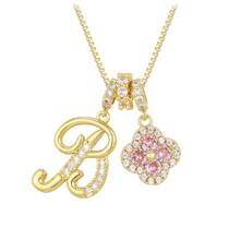 Dây chuyền mặt dây chuyền hình cỏ bốn lá đính kim cương hồng, khắc chữ cái đầu tên theo yêu cầu, thích hợp đeo hàng ngày, quà tặng ý nghĩa cho bạn gái/mẹ, quà sinh nhật tuyệt vời. - E - Xem 17