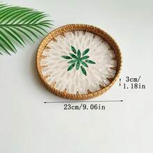 1pc 7.87 Inch Diameter X 1.18 Inch Height Handmade Rattan Round Tray, Colorful Shell Decorated Desktop Storage Tray - View 11