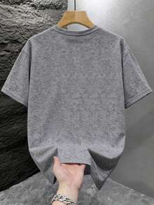 GRDR Men's Summer Letter Slogan Graphic Print Round Neck Short Sleeve T-Shirt, Comfortable & Fashionable - Light Grey - View 4