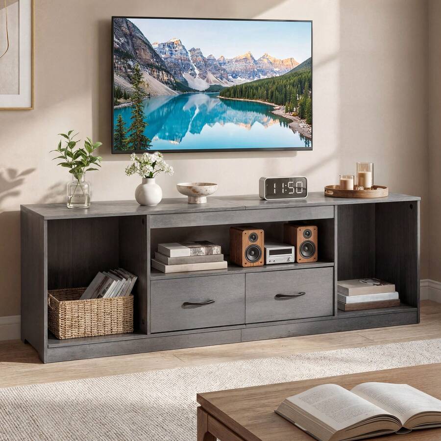 BALCONERA 148 Cm High TV Cabinet For TVs Up To 65 Inches With 2 Doors – 3 Adjustable Shelves – Entertainment Center For Living Room And Bedroom - trắng - Xem 1