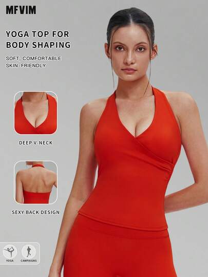 MFVIM Camiseta de tirantes de yoga para mujer con cuello en V, diseño de cuello en V cruzado, transpirable y cómoda, camisa deportiva casual, versátil sujetador deportivo para mujer para correr al aire libre, ciclismo, pilates, yoga, gimnasio