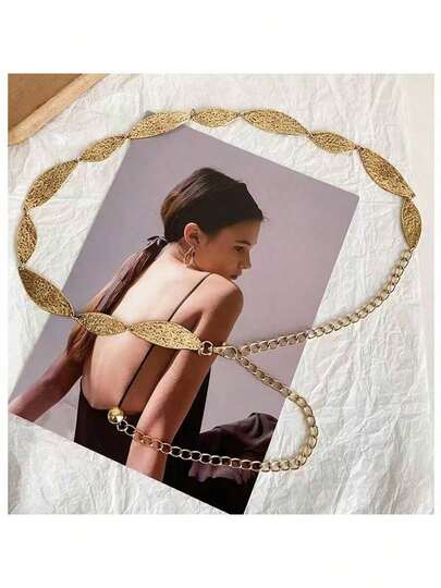 金属叶片拼接腰链，百搭腰部装饰，适合搭配连衣裙和休闲装