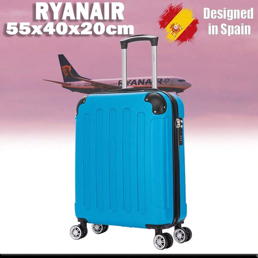 ABS Cabin Suitcase 55x40x20cm (44L) - Maximum Capacity - 4 Double 360° Spinner Wheels - Built-In Lock - Hand Luggage | Strong | Durable | With Telescopic Handle | Ideal For Business Trips & Vacation | For Men & Women - Yellow/Mint/Rose Gold/Purple/Dark Blue/Black/Pink/Silver/Red/Turquoise/Green - 綠松石色 - 查看 1