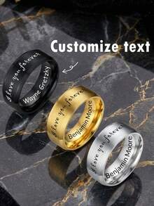 1 pieza Anillo de acero inoxidable con texto de nombre personalizado grabado con láser, regalo unisex para amigos, Acción de Gracias y Navidad - 004 Personalización del anillo exterior e interior - Ver 1