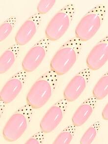 24片中号杏仁形亚克力美甲贴纸，时尚清新，适合春夏：浅芥末黄条纹；优雅复古深棕色波点图案；奶油黄柔软亚克力日常美甲贴纸；棕色波点撞色设计亚克力美甲贴纸；裸粉色全覆盖假指甲，适合女性和女孩，包含1卷胶带和1卷迷你果冻胶条（随机发货）。 - 黃色 - 查看 4