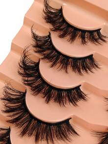 7 Pairs Cat Eyelashes Fluffy Faux Mink Lashes 3D Wispy Lashes Pack Dramatic Long Thick Volume Eyelashes False Eyelashes - Black - View 5