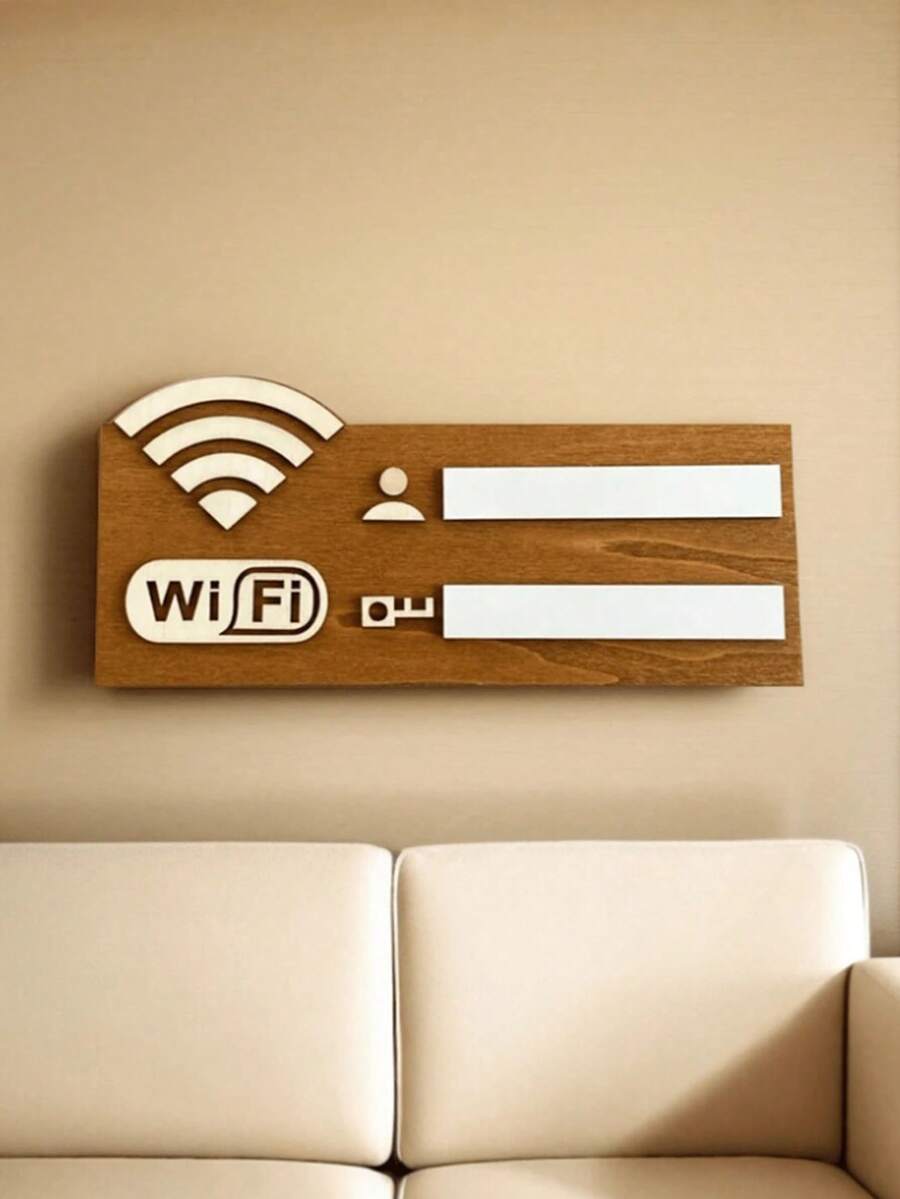 1个2D WIFI网络标志无线路由器密码牌，人造/棕色复古风格牌匾，家居/办公室/咖啡厅装饰，乔迁或母亲节礼物，密码提醒，简约风格，木质材质，生日礼物，家居装饰 - 彩色 - 查看 1