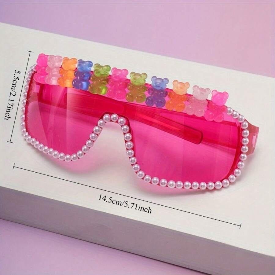 Futuristic Large-Frame Acrylic Colorful Cute Bear Women's Windproof Glasses - Star Pink - View 1